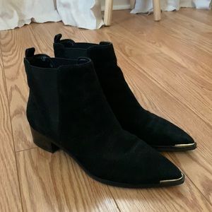 Marc Fisher black suede boots gold toe detail